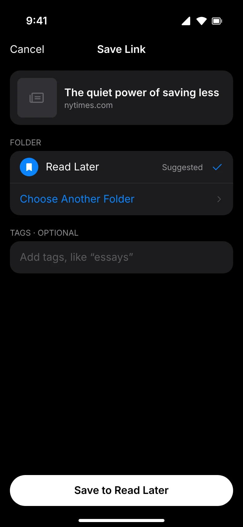 Save link sheet with AI category suggestion